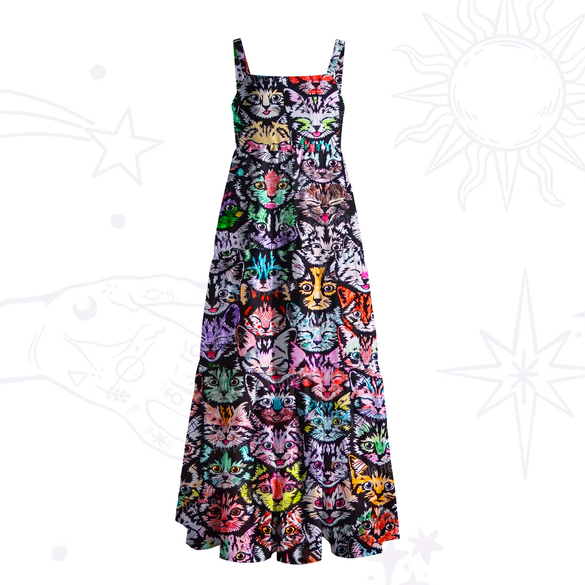 Purplehecate Meow Magic Wide Straps Maxi Dress