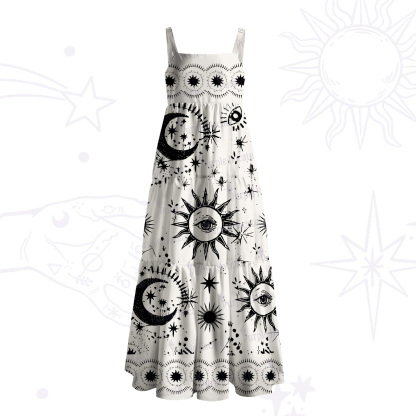 Purplehecate Cosmic Sun Moon Dream Wide Straps Maxi Dress
