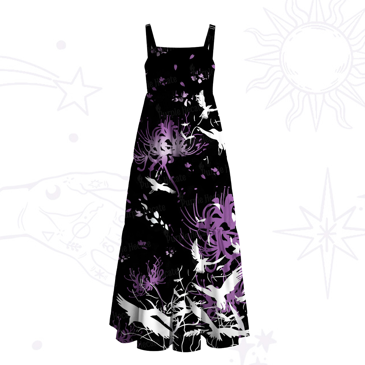 Purplehecate Midnight Higanbana Wide Straps Maxi Dress