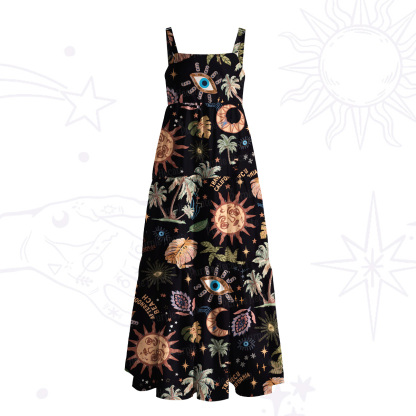 Purplehecate Hippie Mystic Sun & Moon Wide Straps Maxi Dress