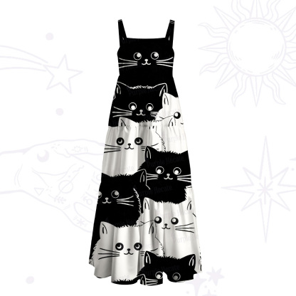 Purplehecate Curious Cats Wide Straps Maxi Dress
