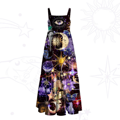 Purplehecate Witchy Galaxy All‑Over Print Wide Straps Maxi Dress