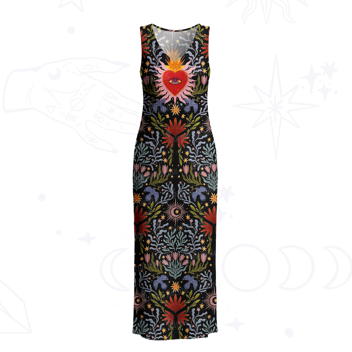 Purplehecate Sacred Flame Heart Crochet Knit Maxi Dress