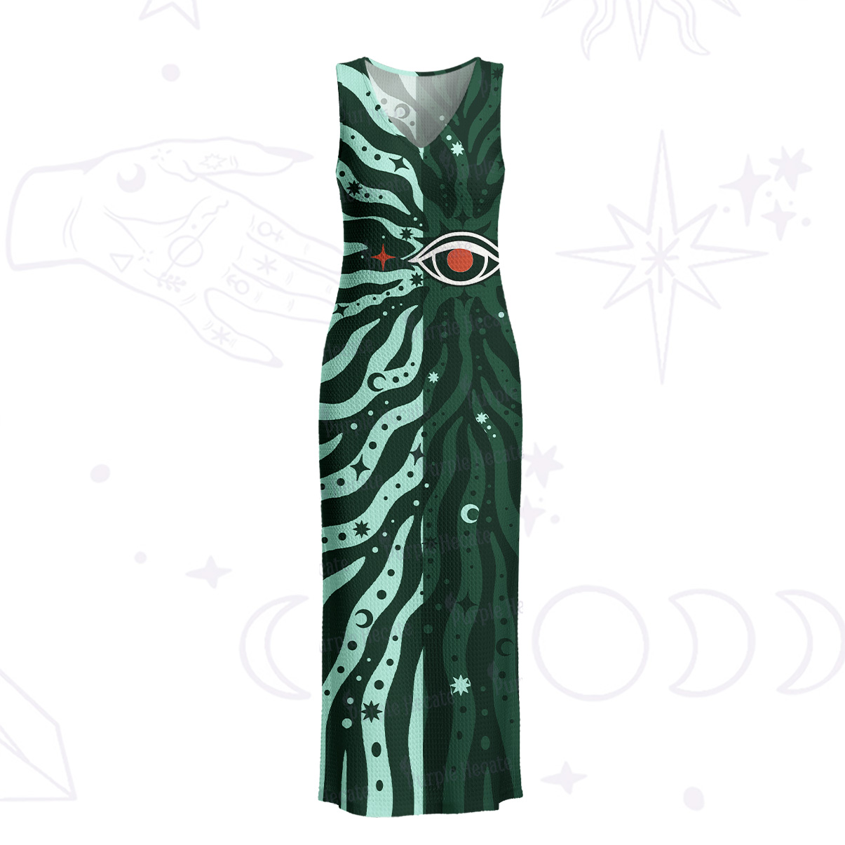 Purplehecate Green Vision Illusion Crochet Knit Maxi Dress