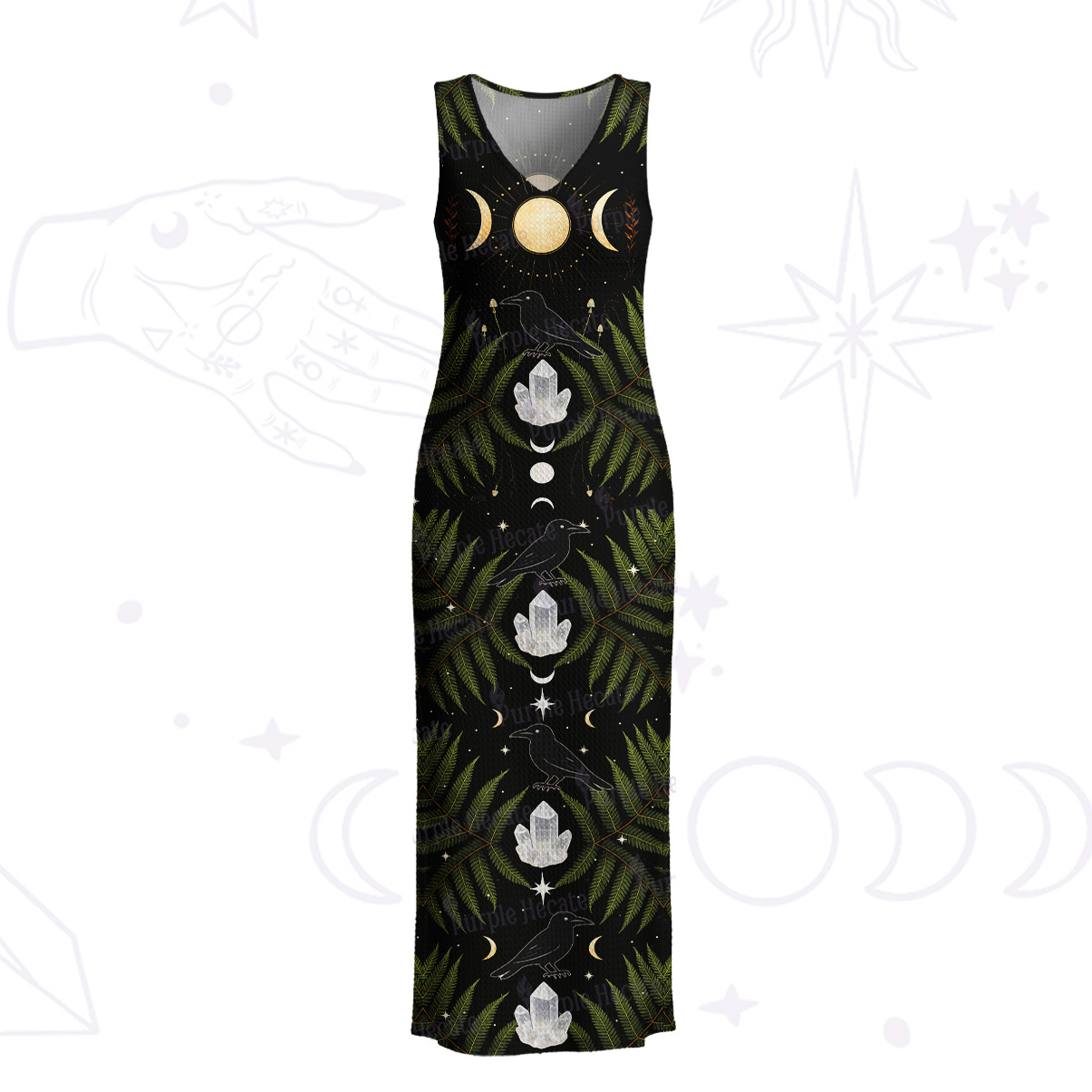 Purplehecate Lunar Raven Ritual Crochet Knit Maxi Dress