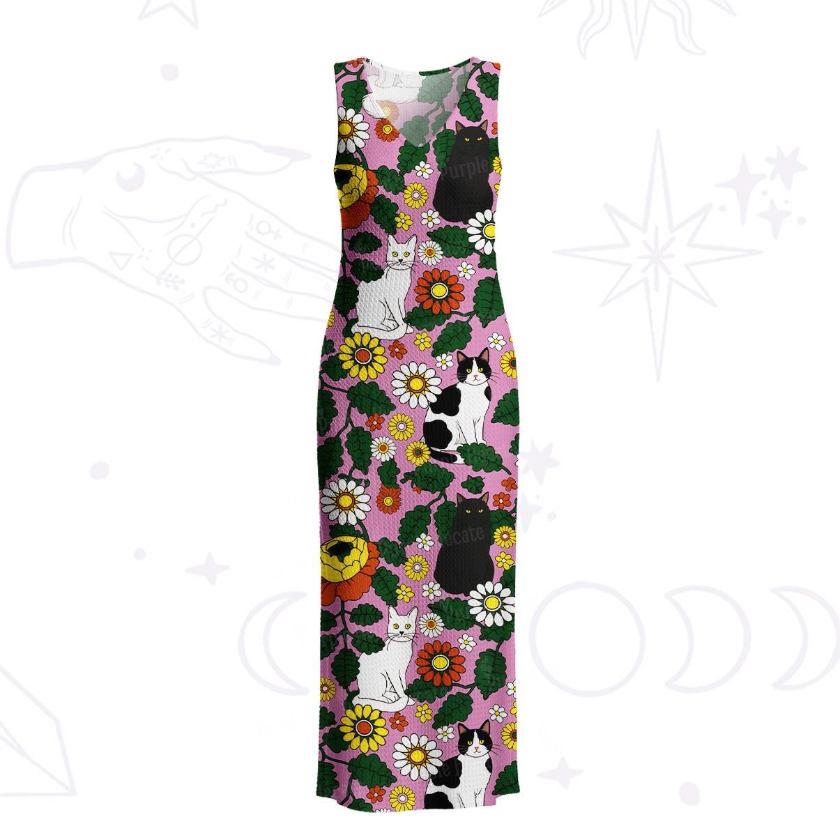 Purplehecate Daisy Cat  Garden Crochet Knit Maxi Dress
