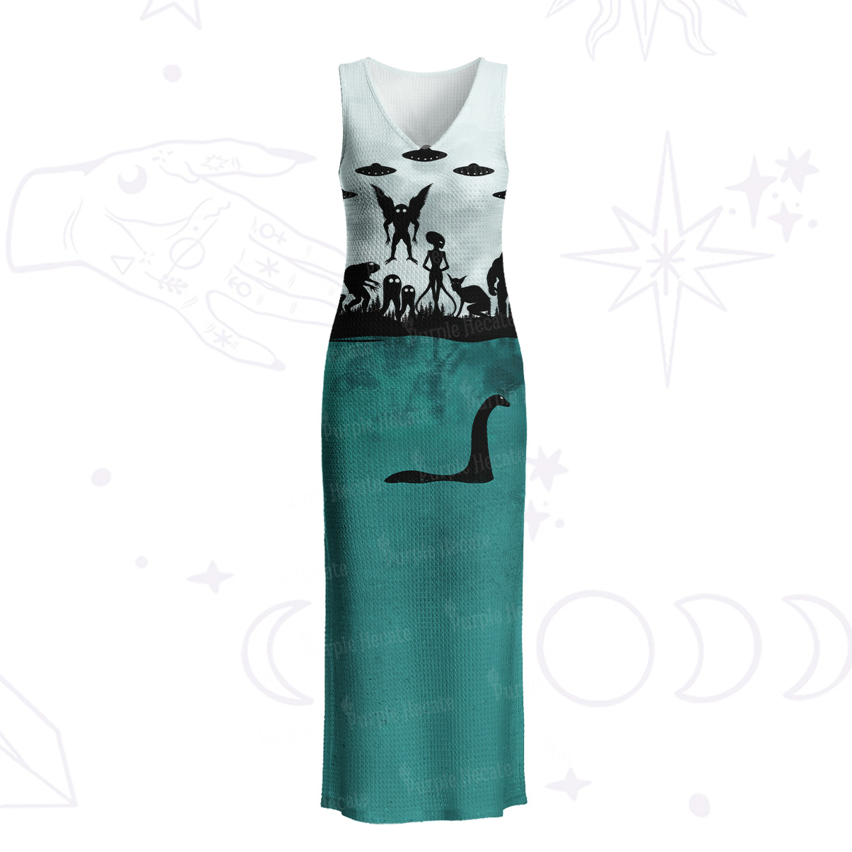Purplehecate Alien Lake Monster Encounter Crochet Knit Maxi Dress