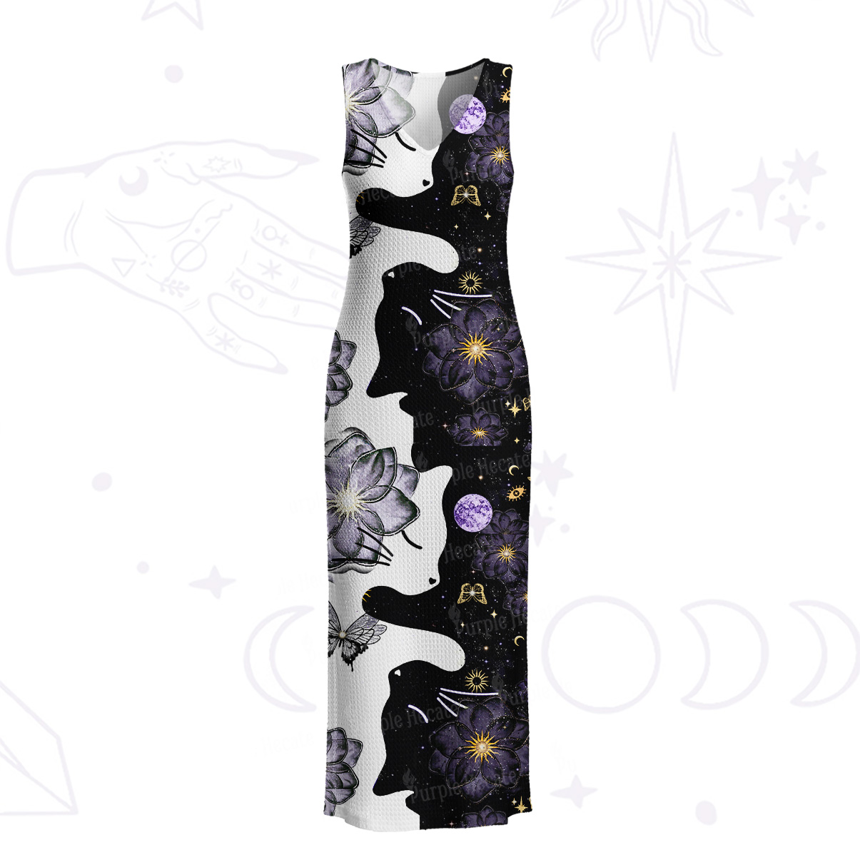 Purplehecate Starlit Cats & Butterflies Crochet Knit Maxi Dress