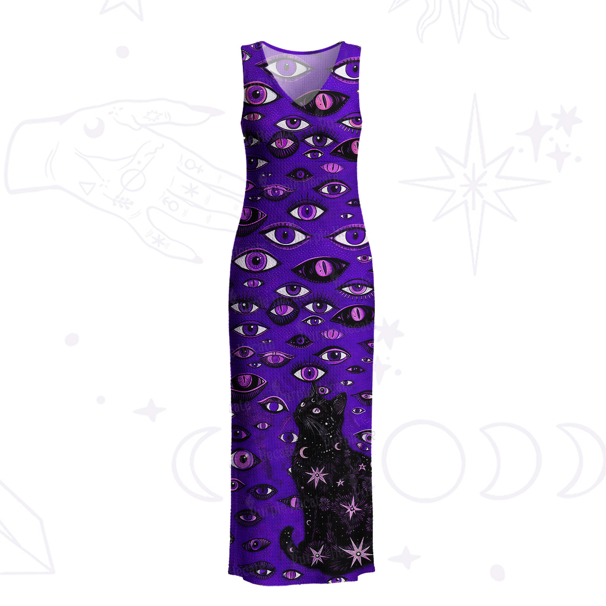 Purplehecate Cosmic Watcher Cat Crochet Knit Maxi Dress