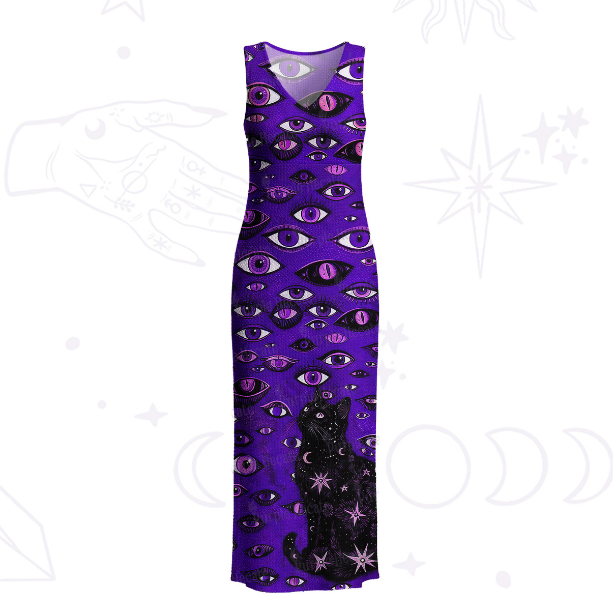 Purplehecate Cosmic Watcher Cat Crochet Knit Maxi Dress