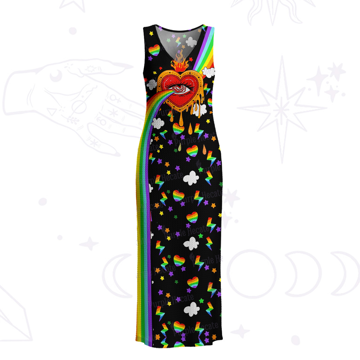 Purplehecate Rainbow Sacred Heart All Seeing Eye Pride Crochet Knit Maxi Dress