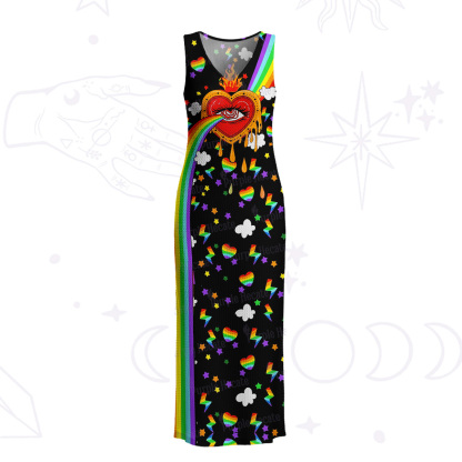 Purplehecate Rainbow Sacred Heart All Seeing Eye Pride Crochet Knit Maxi Dress