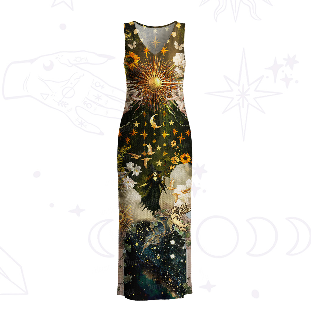 Purplehecate Garden of the Celestial Witch Crochet Knit Maxi Dress