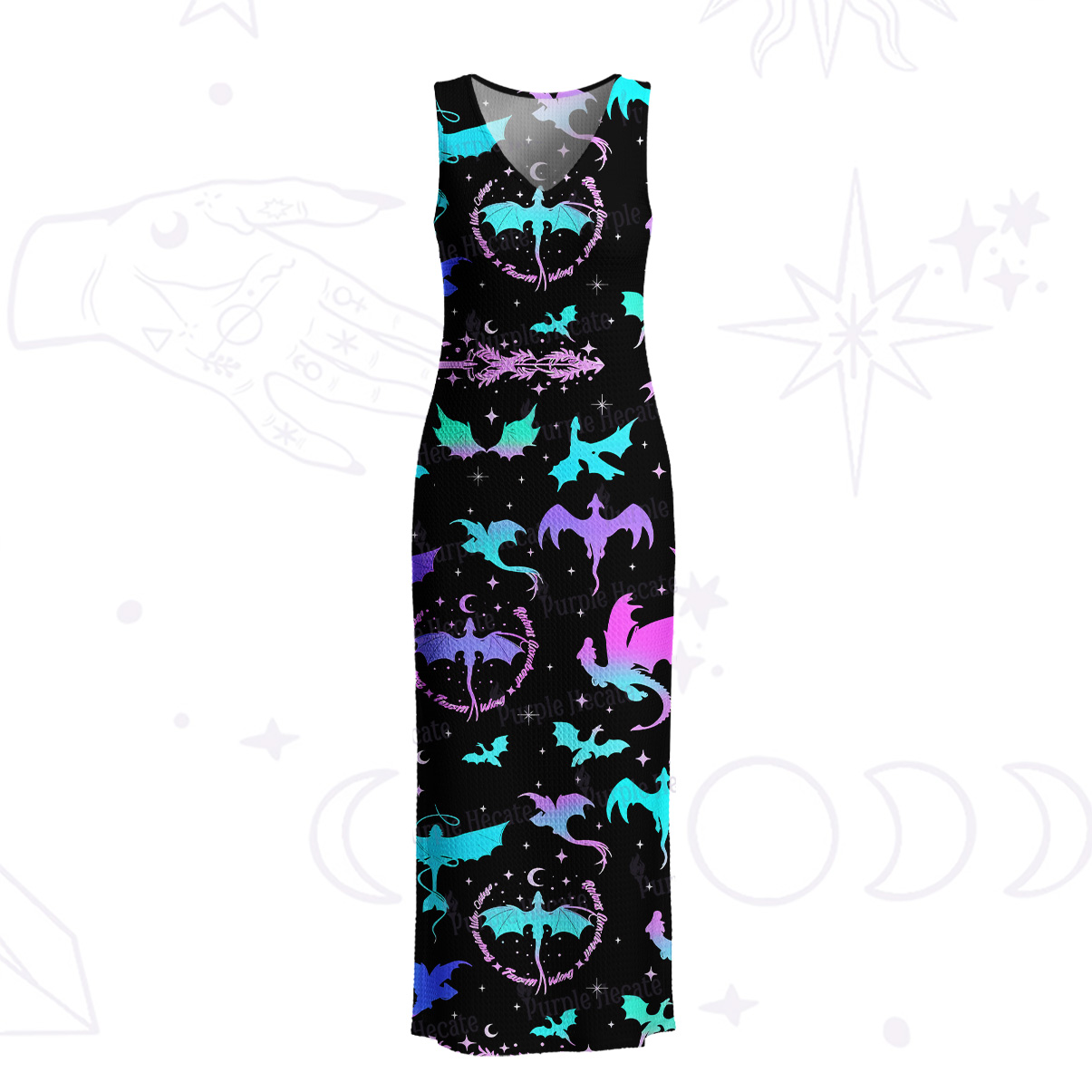 Purplehecate Neon Fantasy Dragon Allover Crochet Knit Maxi Dress