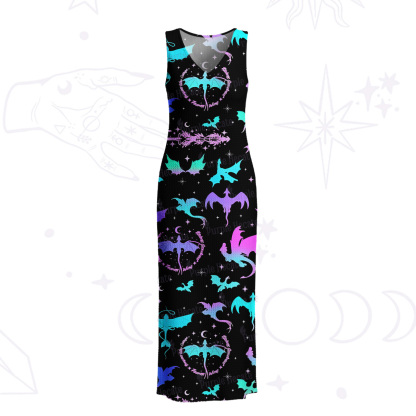 Purplehecate Neon Fantasy Dragon Allover Crochet Knit Maxi Dress