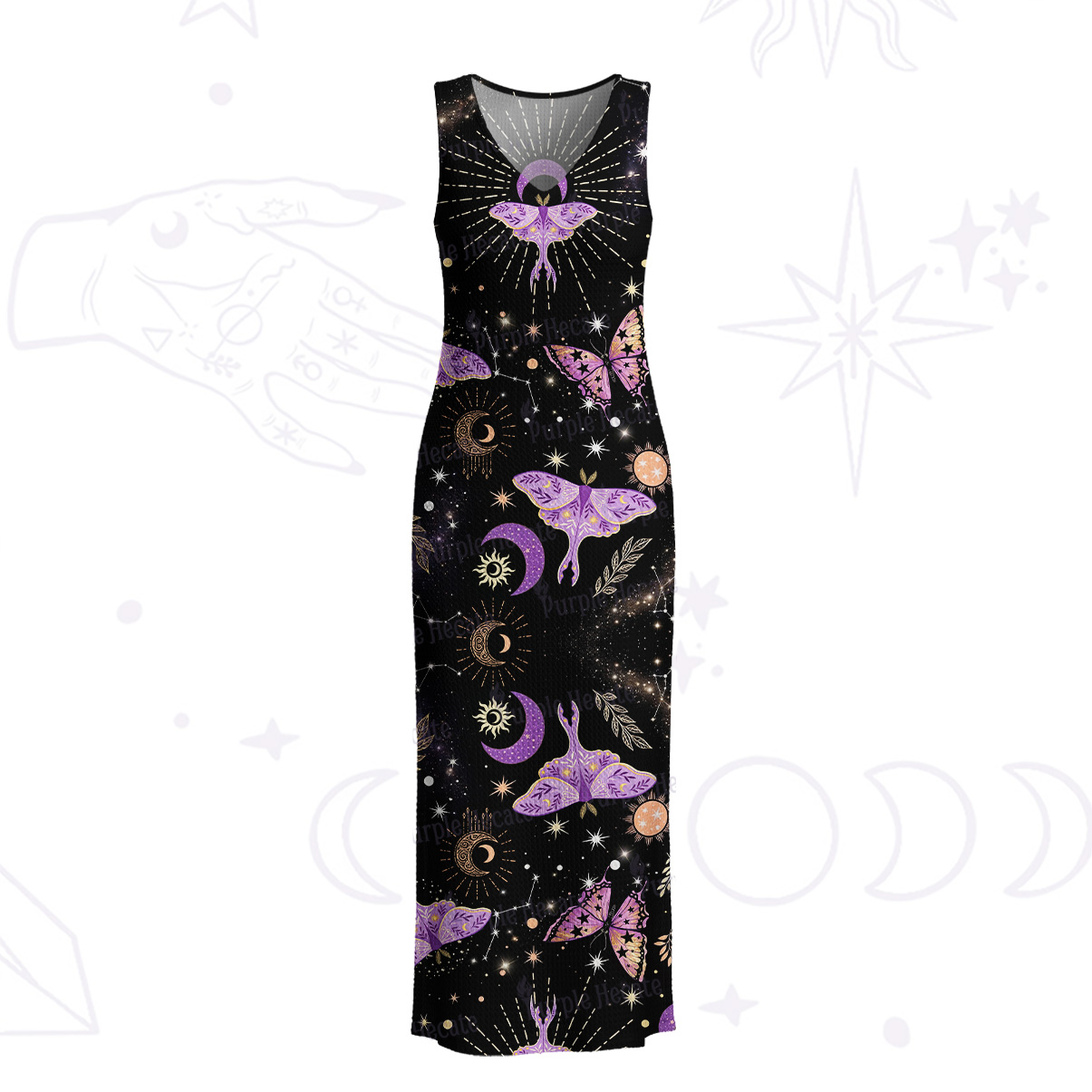Purplehecate Starry Night Lunar Moth Crochet Knit Maxi Dress