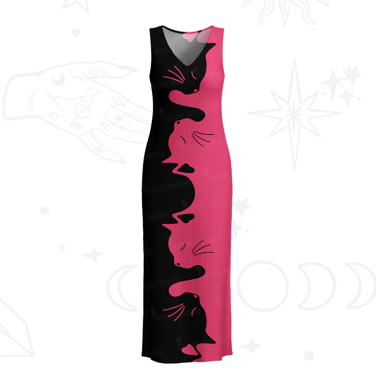 Purplehecate Yin Yang Cat Lover Crochet Knit Maxi Dress