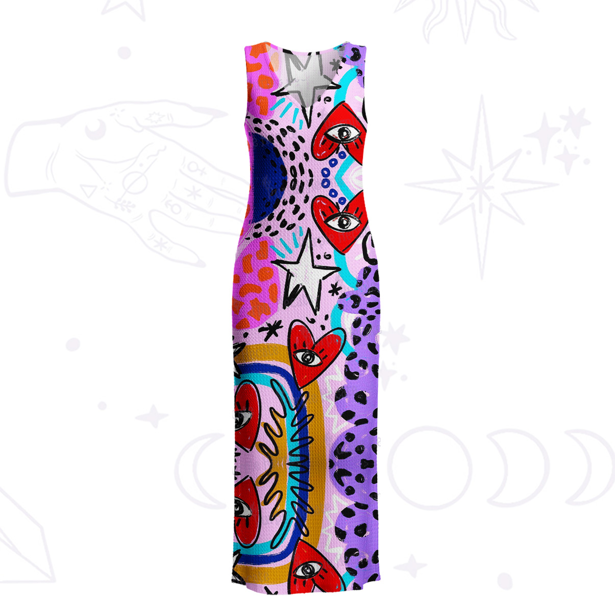 Purplehecate Cosmic Love Eyes Graffiti Crochet Knit Maxi Dress