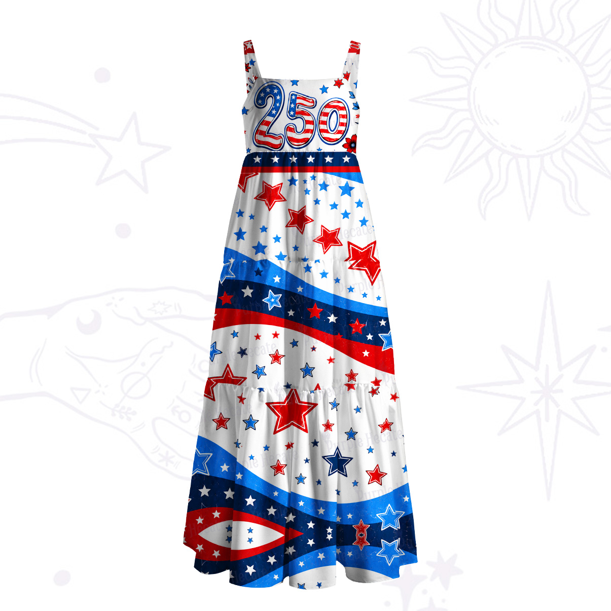 Purplehecate USA 250th Anniversary Stars Wide Straps Maxi Dress