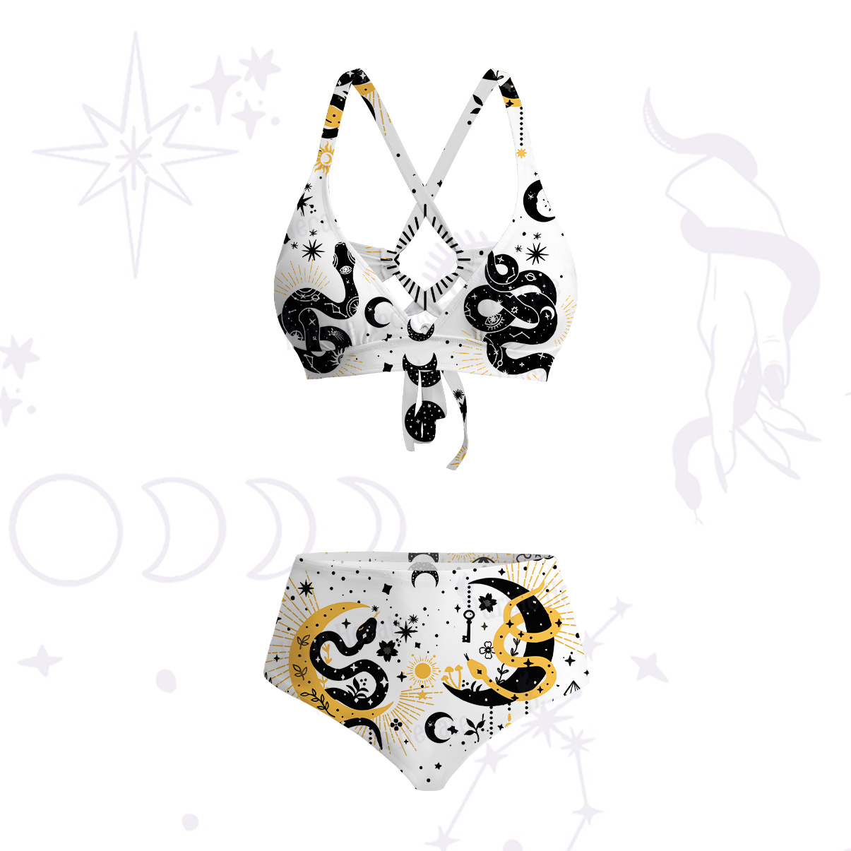 Purplehecate Divine Serpent Under the Moon Crisscross Tie-Back Bikini Set