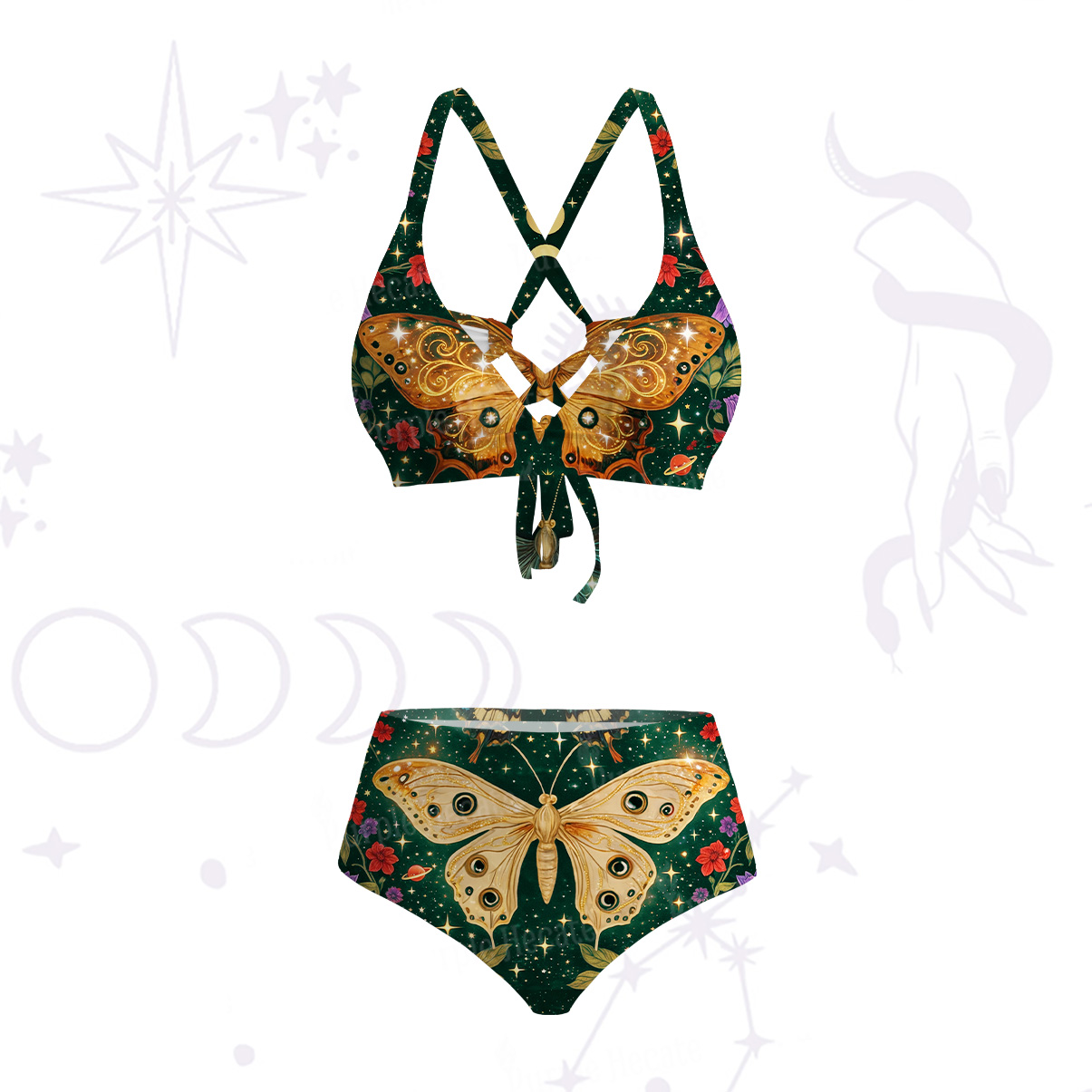 Purplehecate Mystic Butterfly Whisper Crisscross Tie-Back Bikini Set