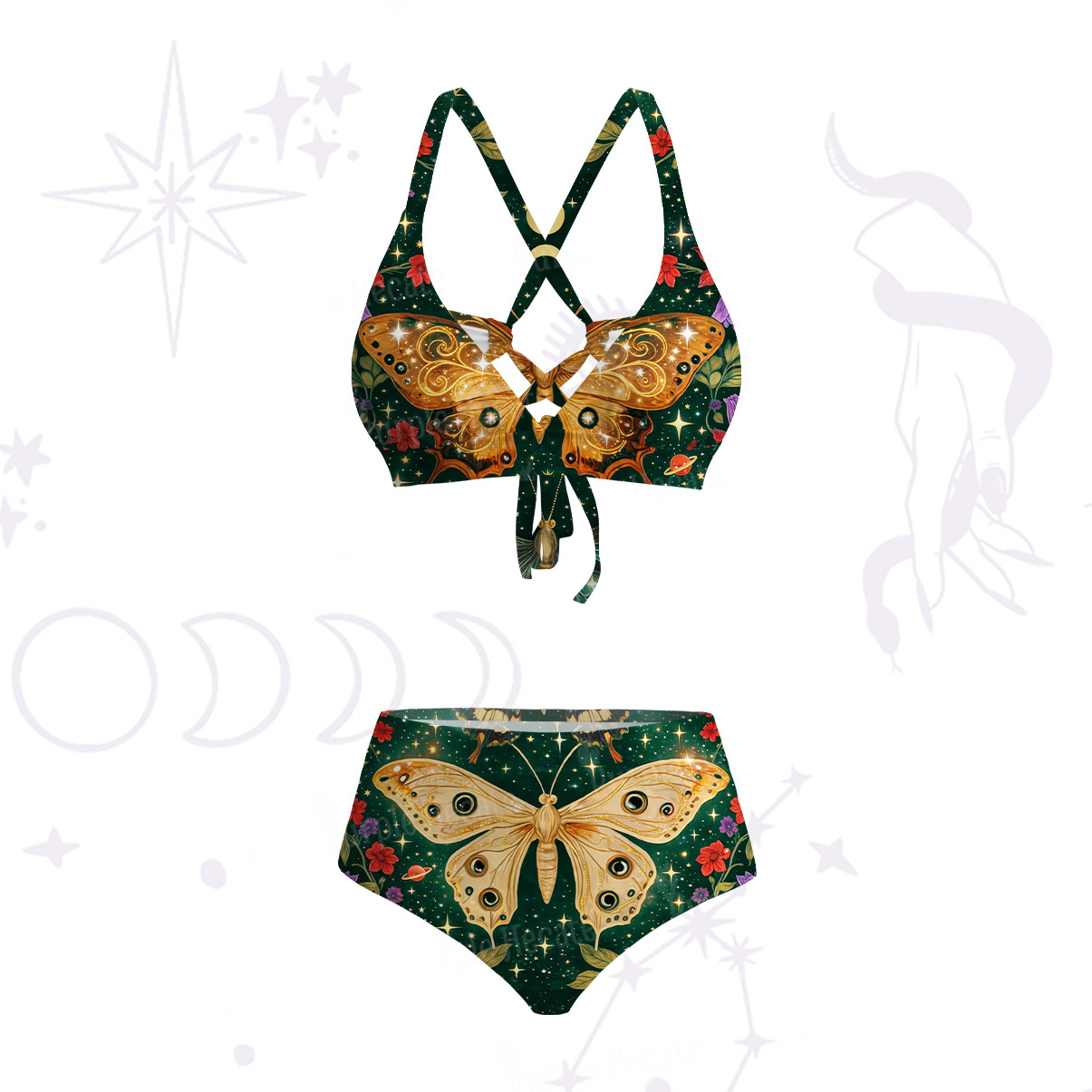 Purplehecate Mystic Butterfly Whisper Crisscross Tie-Back Bikini Set