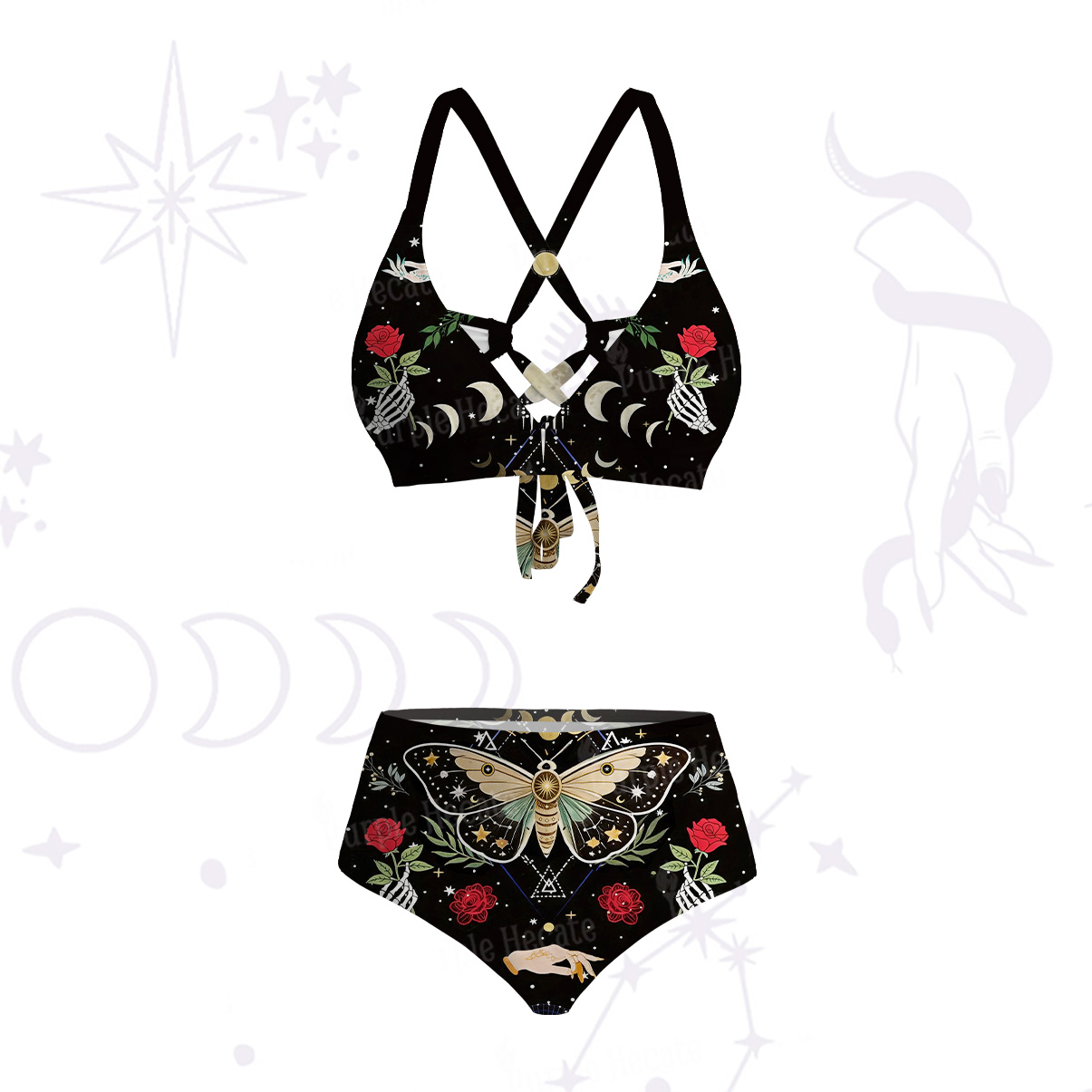 Purplehecate Moonlight Metamorphosis Crisscross Tie-Back Bikini Set