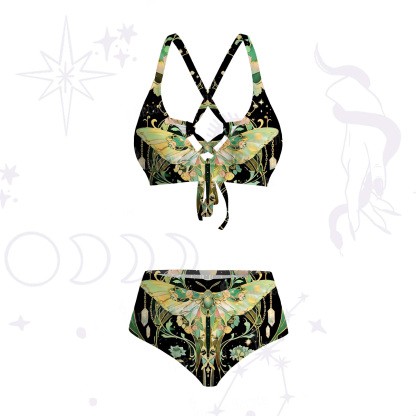 Purplehecate Moon Moth  Rave Crisscross Tie-Back Bikini Set