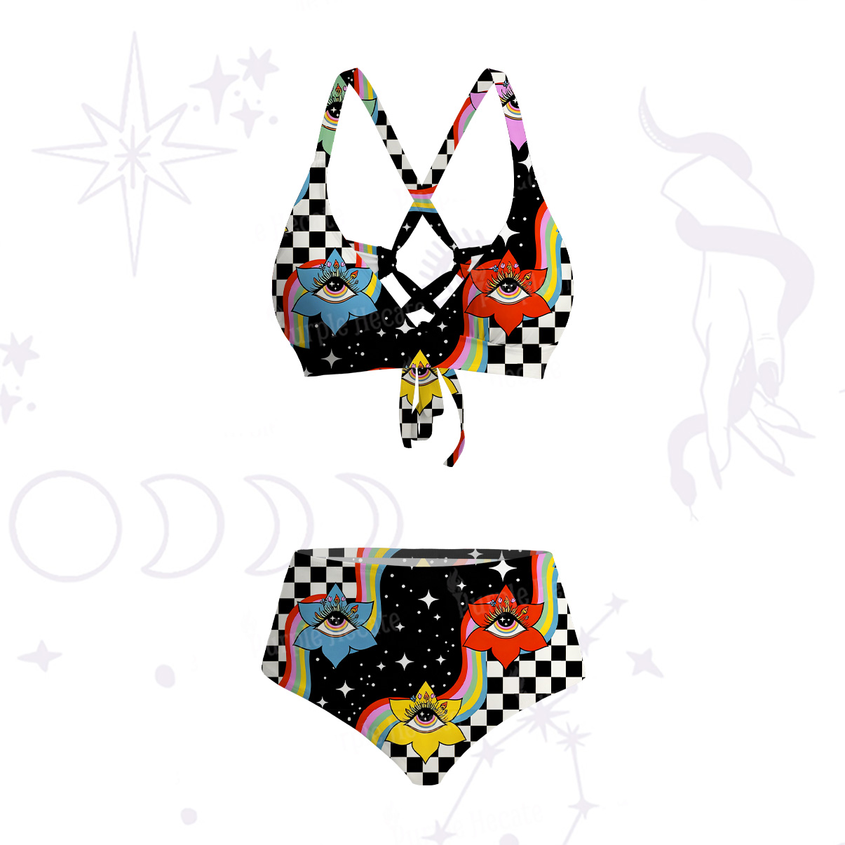 Purplehecate Enchanted Eye Blossom Crisscross Tie-Back Bikini Set