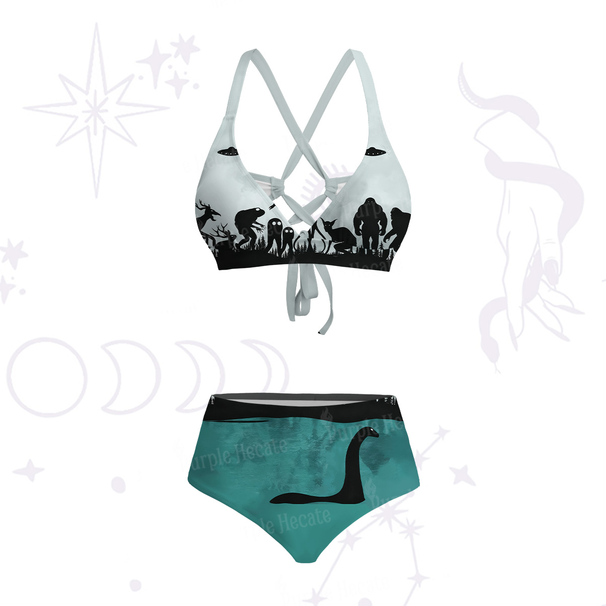 Purplehecate Alien Lake Monster Encounter Crisscross Tie-Back Bikini Set