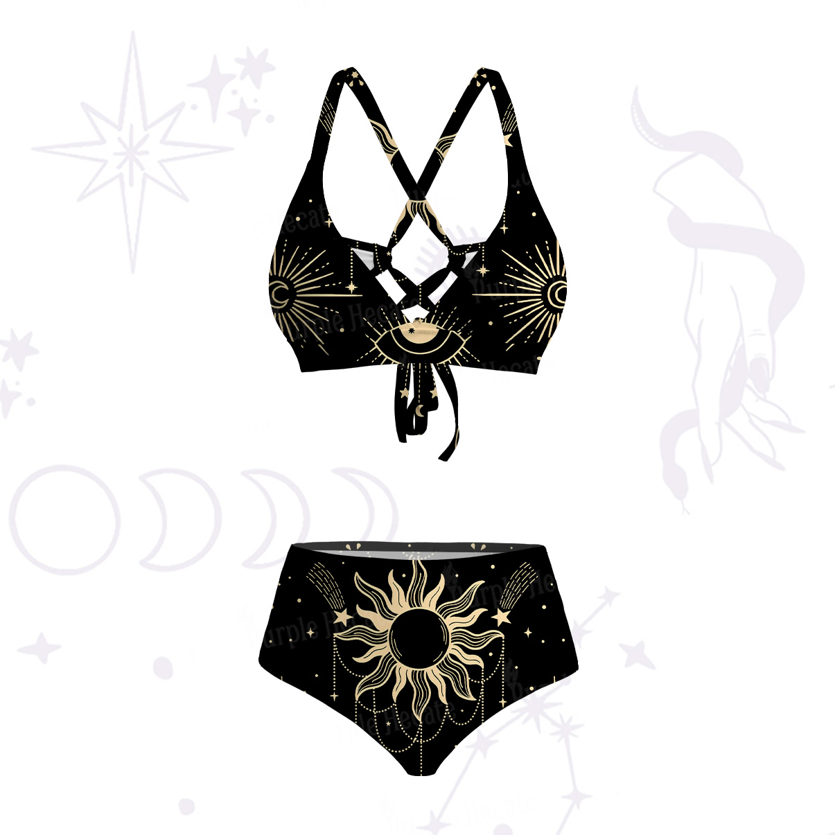 Purplehecate Solar Oracle Crisscross Tie-Back Bikini Set