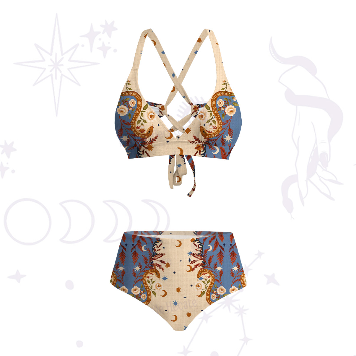 Purplehecate Celestial Ascension Crisscross Tie-Back Bikini Set