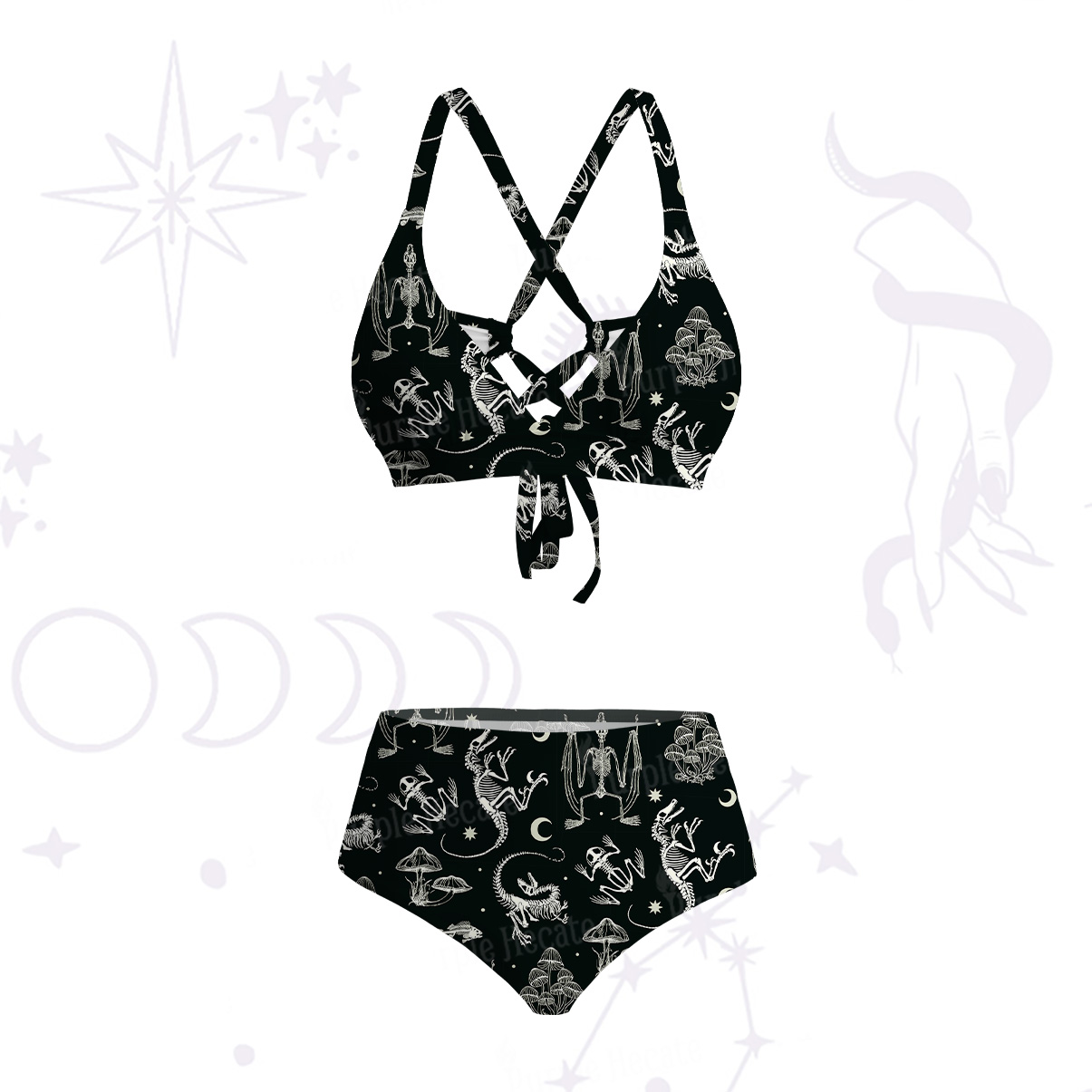 Purplehecate Prehistoric Fantasy Crisscross Tie-Back Bikini Set