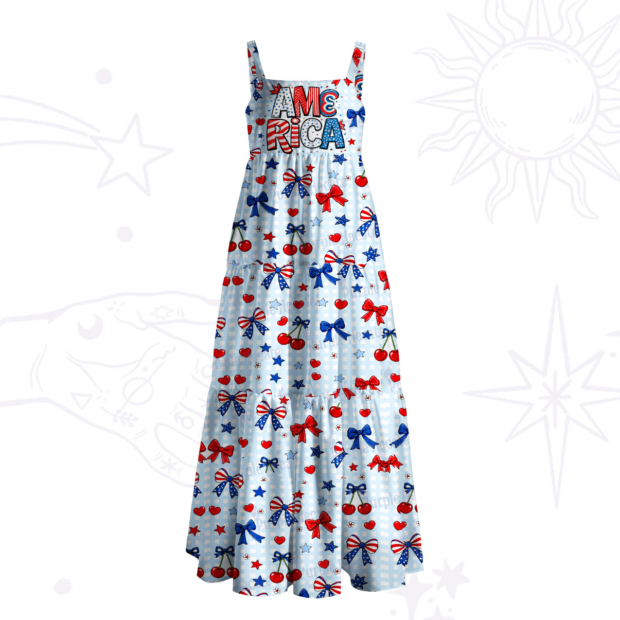 Purplehecate AMC Rich American Bow Patriotic Wide Straps Maxi Dress