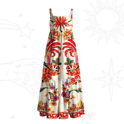 Purplehecate Tropical Bird Paradise Garden Wide Straps Maxi Dress
