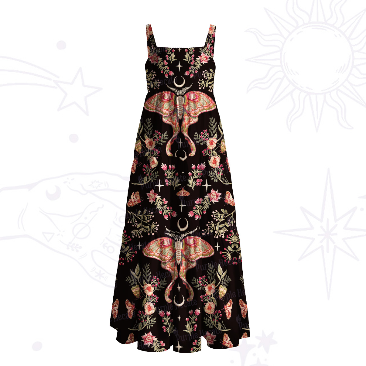 Purplehecate Lunar Moth Enchanted Forest Wide Straps Maxi Dress