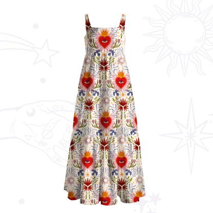 Purplehecate Sacred Flame Heart Wide Straps Maxi Dress