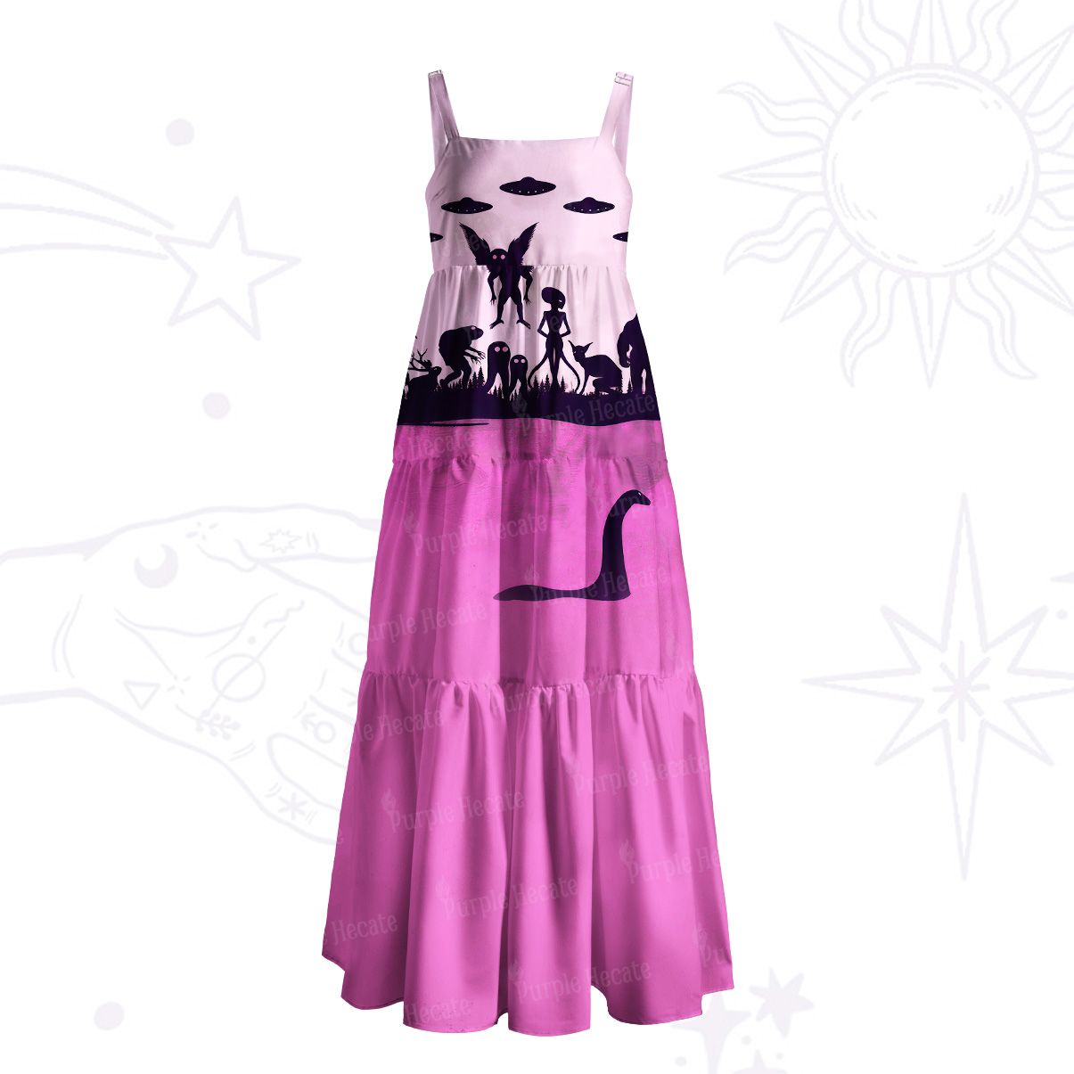 Purplehecate Alien Lake Monster Encounter Wide Straps Maxi Dress