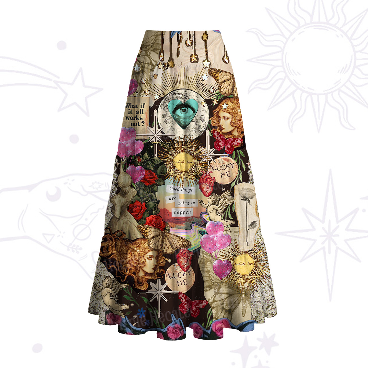 Purplehecate Lucky Me Sacred Heart Eye Convertible Maxi Skirt