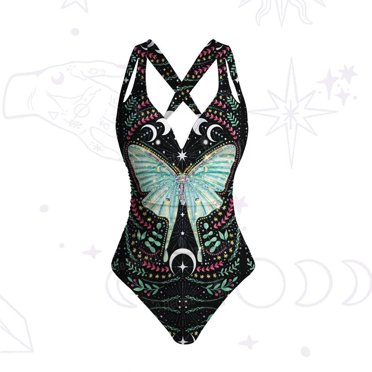 Purplehecate Green Moth Moonspell One-Piece Swimsuit