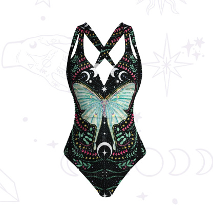 Purplehecate Green Moth Moonspell One-Piece Swimsuit