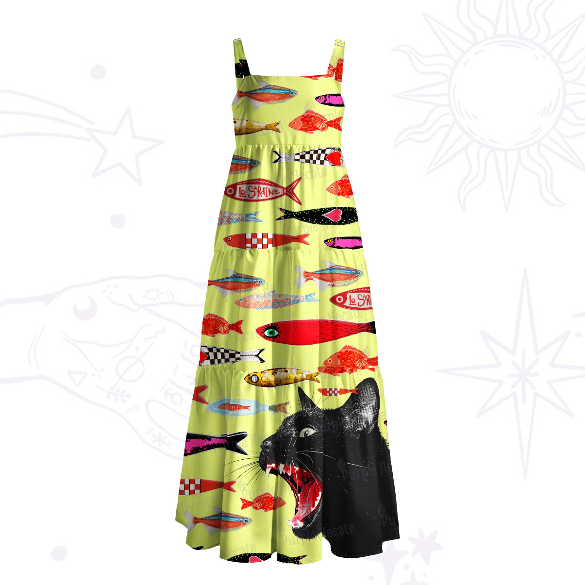 [Copy]Purplehecate Enchanted Cat Grove Wide Straps Maxi Dress