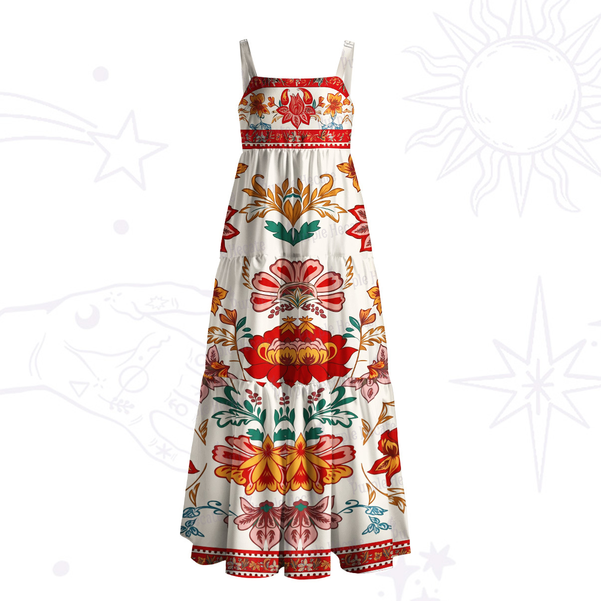 Purplehecate Psychedelic Floral Wave Wide Straps Maxi Dress