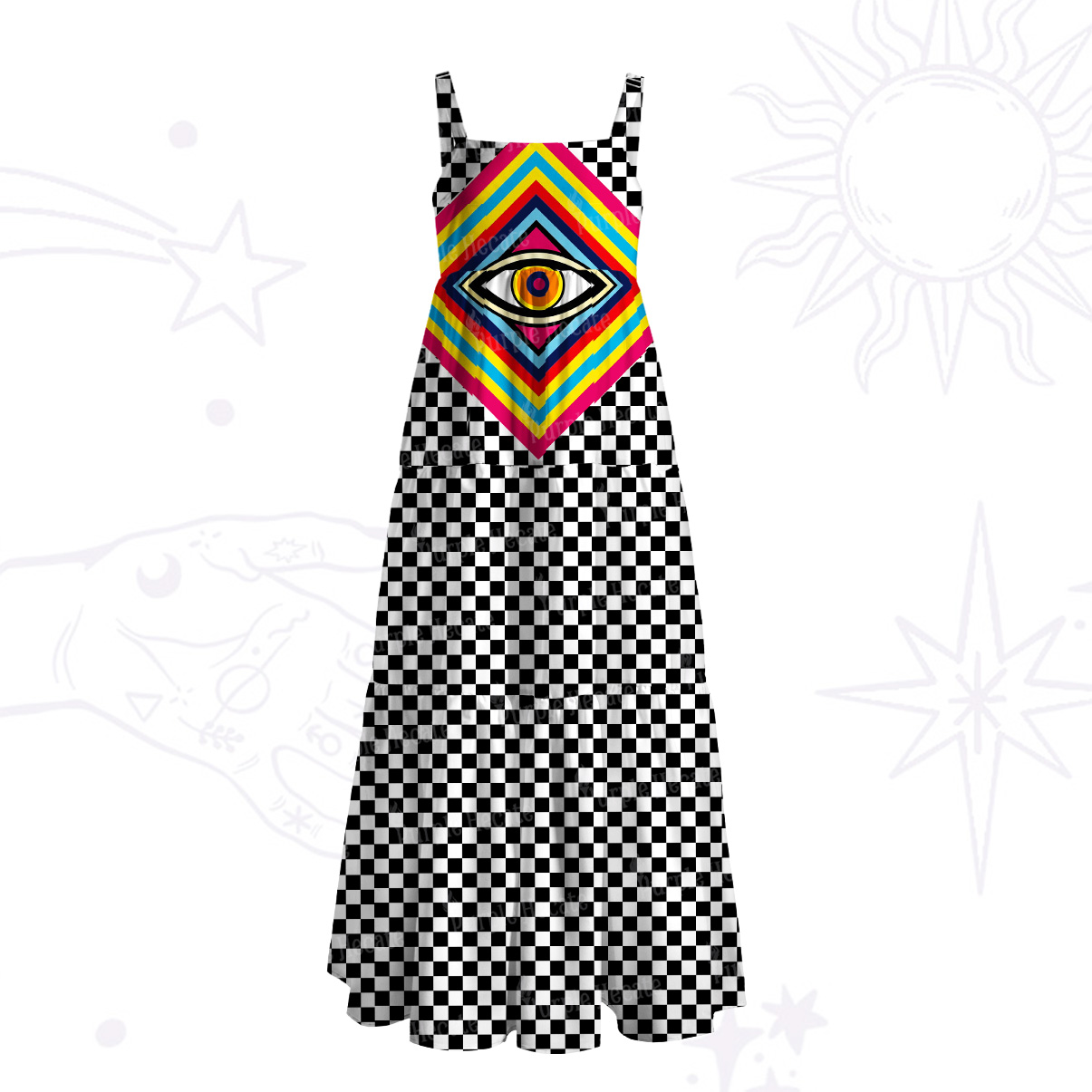 Purplehecate Eye of Illusion Wide Straps Maxi Dress