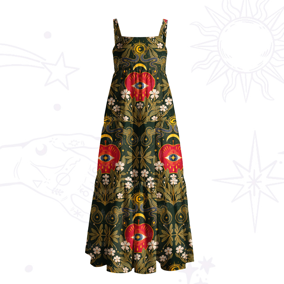 Purplehecate Forbidden Apple Serpent Wide Straps Maxi Dress