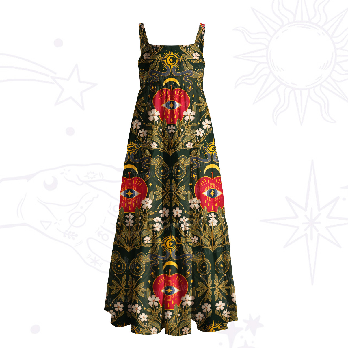 Purplehecate Forbidden Apple Serpent Wide Straps Maxi Dress