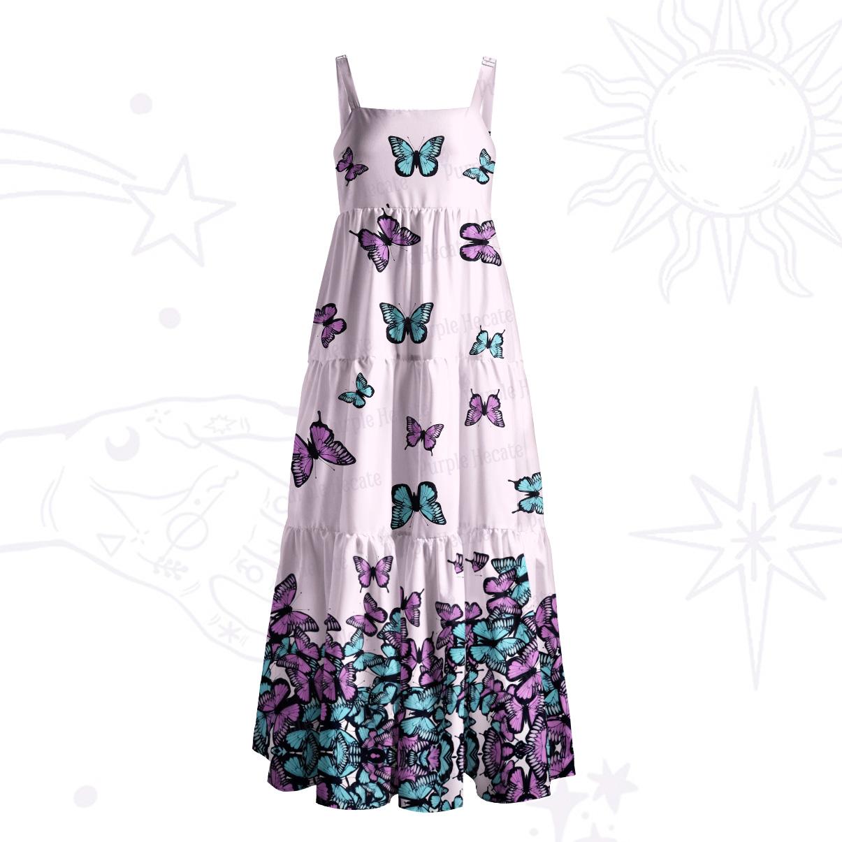 Purplehecate Mystic Butterfly Wide Straps Maxi Dress