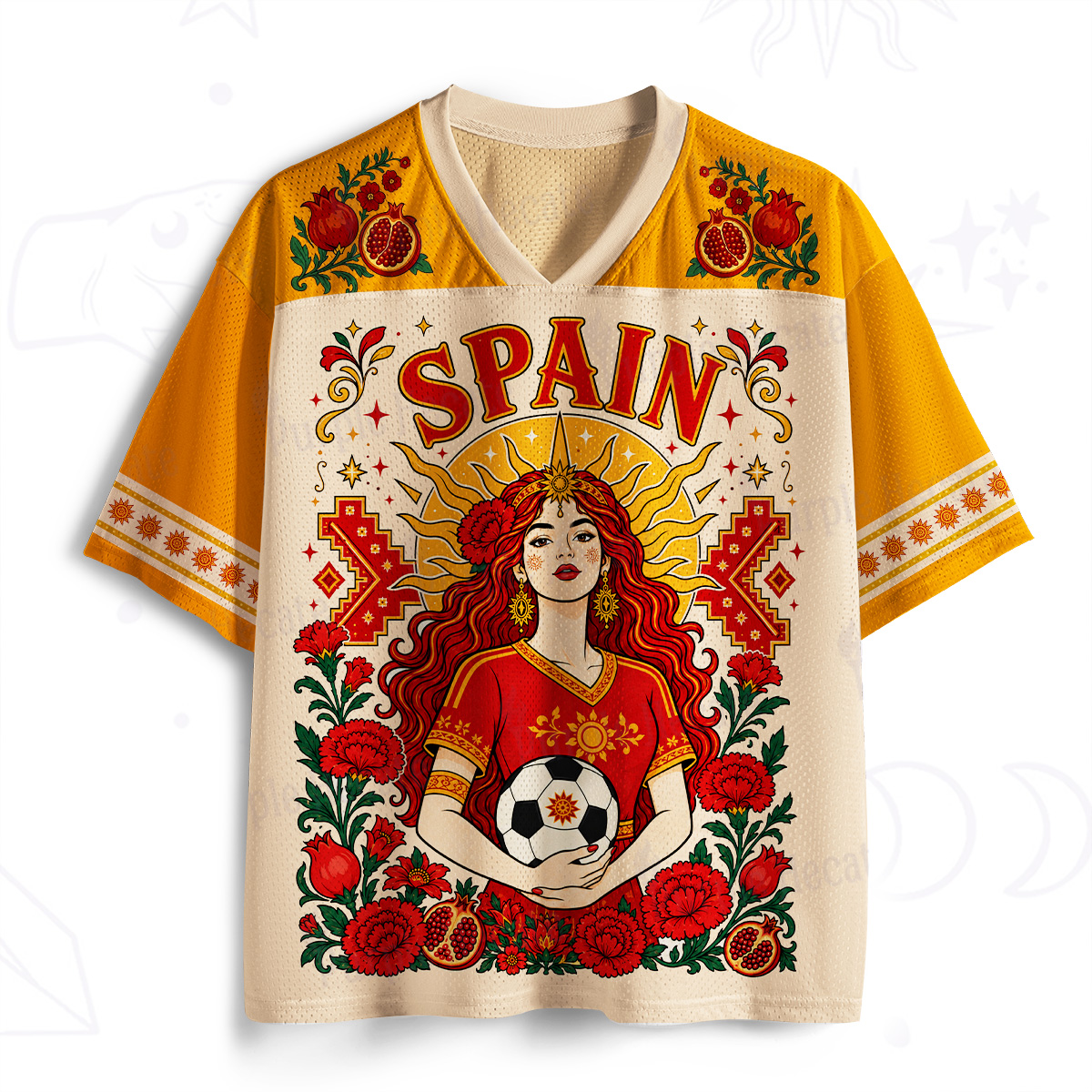 Purplehecate Spain Sun Goddess Football Mesh Jersey