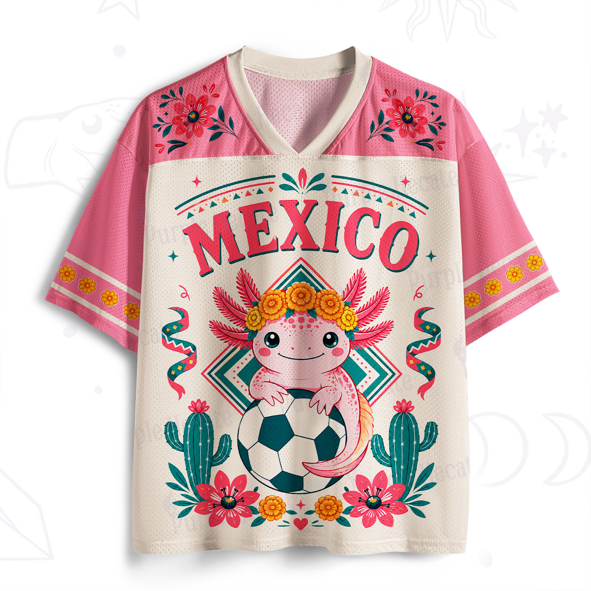 Purplehecate Floral Axolotl Mexico Football Mesh Jersey