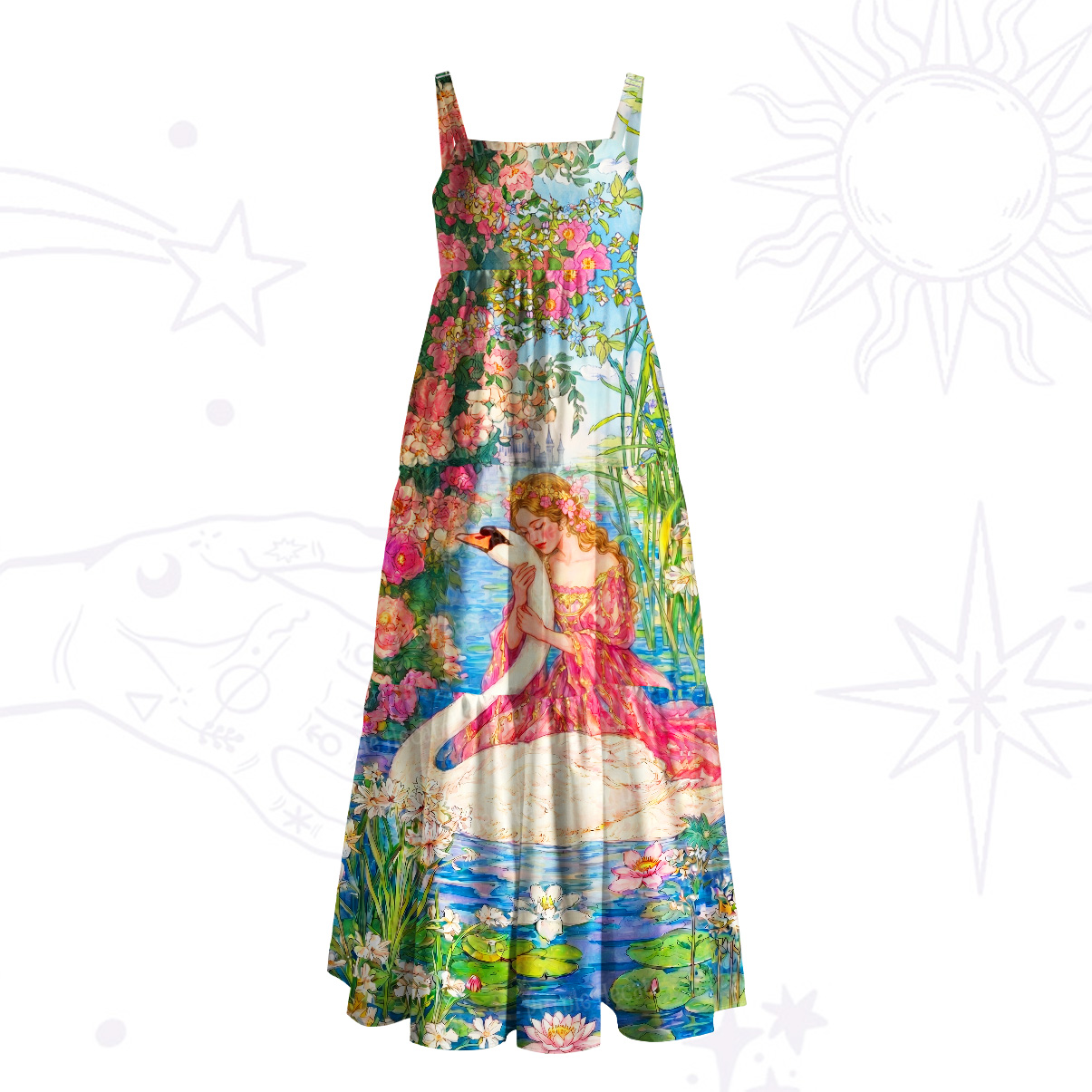 Purplehecate Mystic Dreamy Garden Muse Wide Straps Maxi Dress